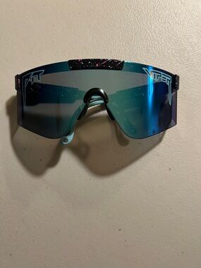 Pit Viper Teal Blue Mirrored Shield Sunglasses